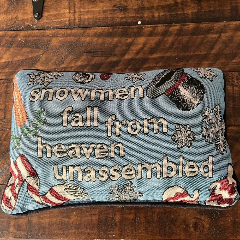 Holiday Snowman Throw Pillow Winter‎ Scene Red Scarf Hat Festive